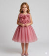 Abito smanicato con fiori in tulle bicolor