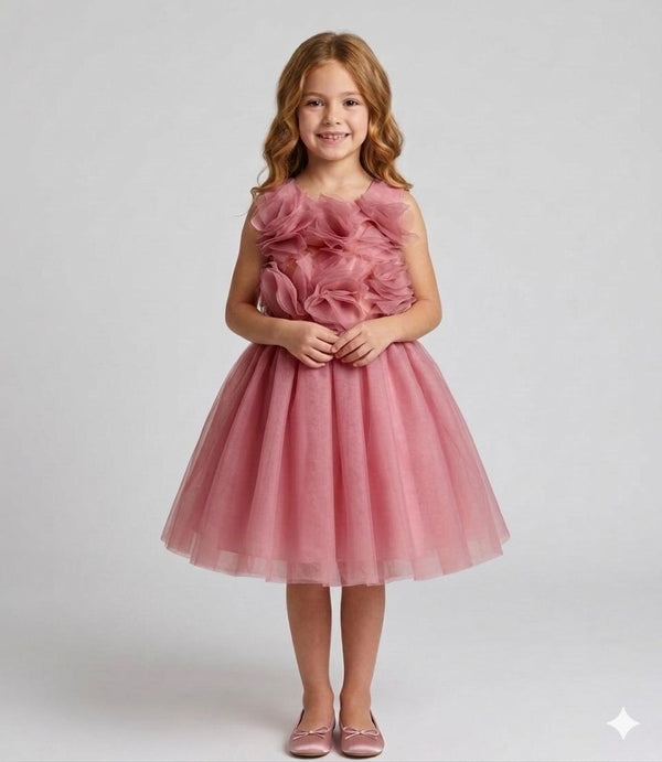 Abito smanicato con fiori in tulle bicolor
