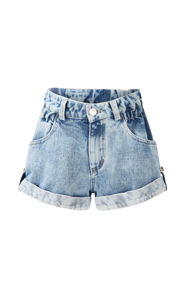 Shorts con risvolto in denim
