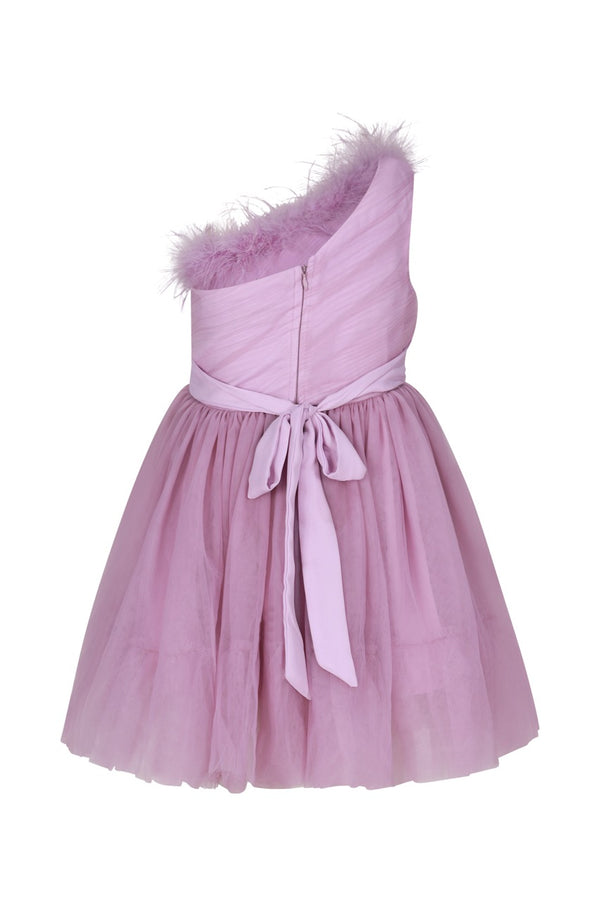 Vestito in tulle con piume