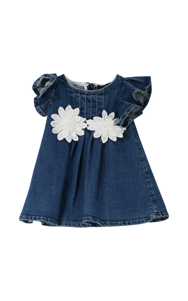 Abitino svasato in denim con applicazioni
