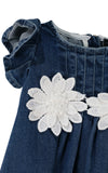 Abitino svasato in denim con applicazioni