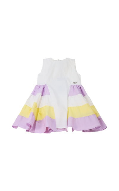 Abito smanicato con balze multicolor