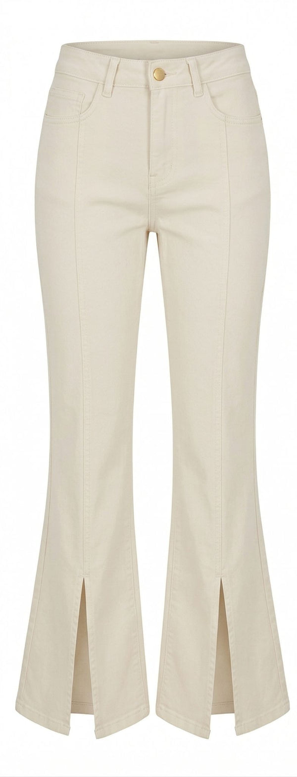 Pantalone in bull denim con spacco frontale